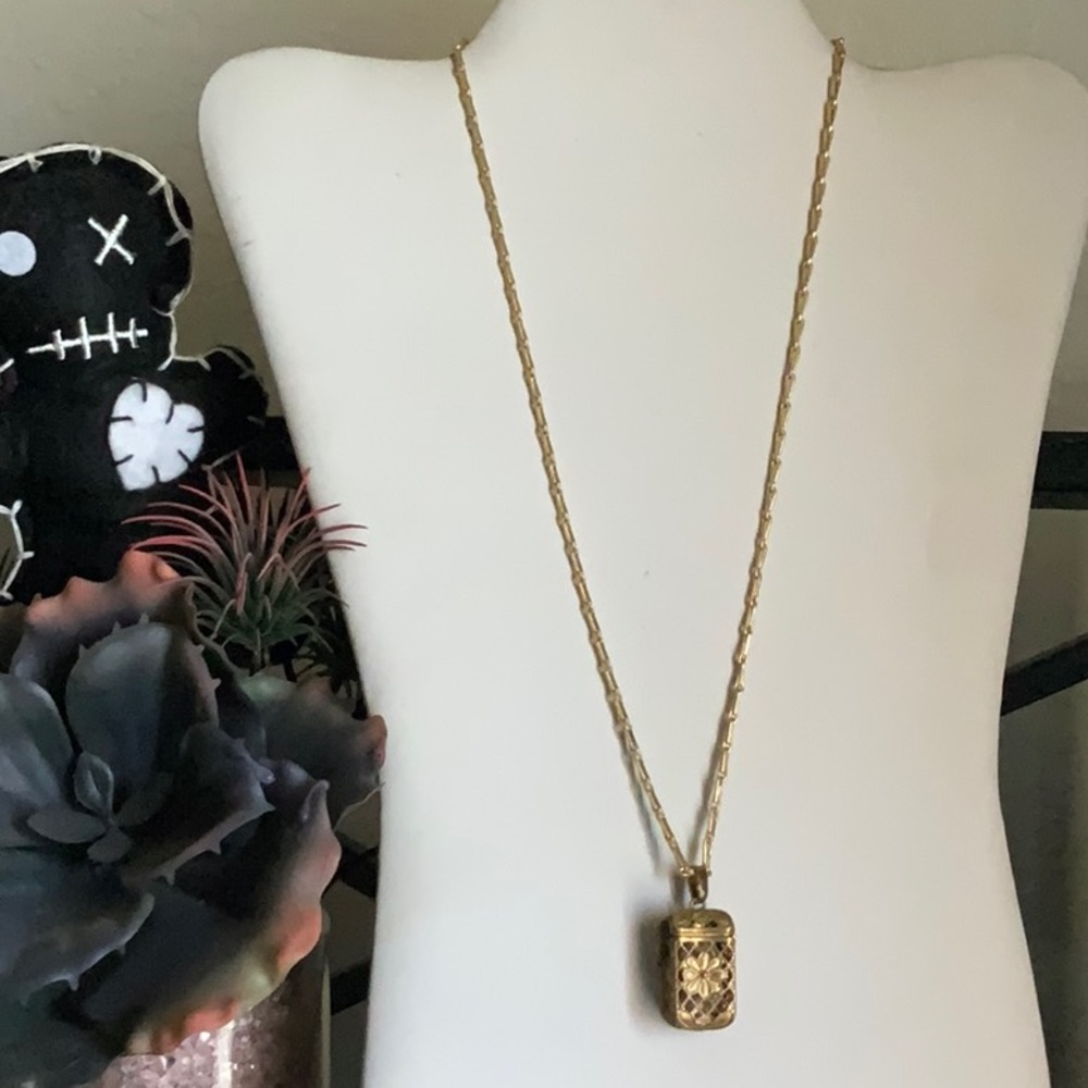 Gold Flower Cage with Oil Diffuser Wood Balls on Matte Bar Chain & Choice of Oil
